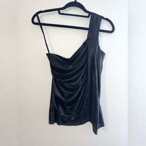 BCBGMaxAzria x Revolve Asymmetrical Draped One-Shoulder Top – Black – Size 0